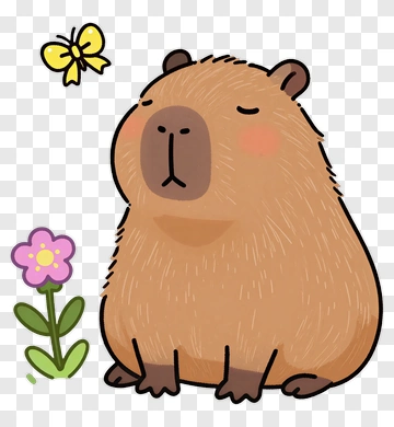 Capybara With Butterfly And Flower PNG