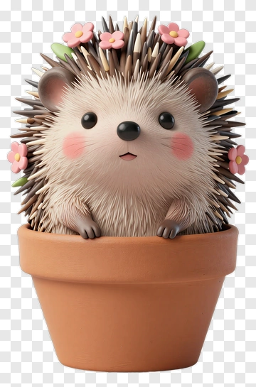 Cute Hedgehog With Flowers In Pot PNG