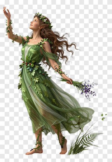 Forest Nymph In Green Attire PNG