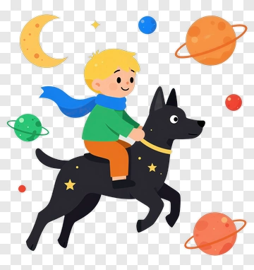 Boy Riding Dog Through Space PNG