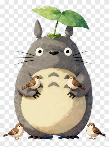 Totoro With Birds And Plant PNG