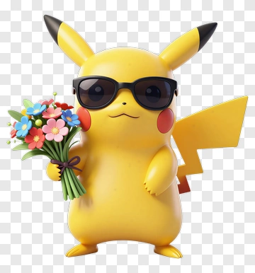 Pikachu With Sunglasses Holding Flowers PNG