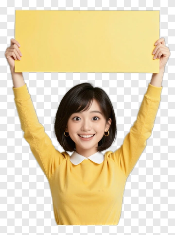 Woman Holding Yellow Sign PNG
