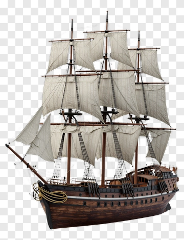 Detailed Wooden Ship Model With Sails PNG