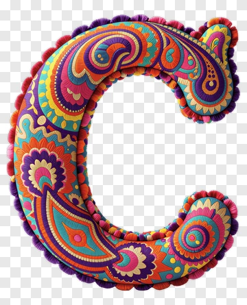 Colorful Paisley Letter C Pillow PNG