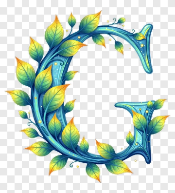 Decorative Letter G With Leaves PNG