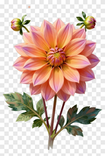 Pink And Orange Dahlia With Buds PNG