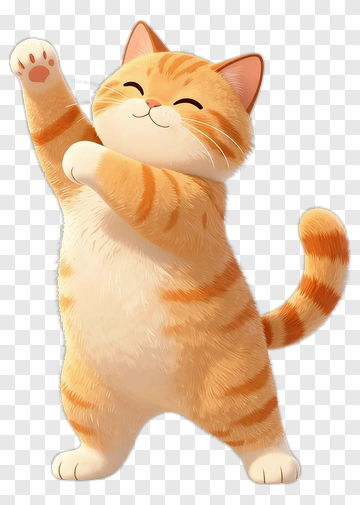 Orange Striped Cat Waving PNG