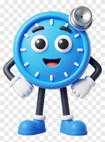 Blue Clock Character With Stethoscope PNG