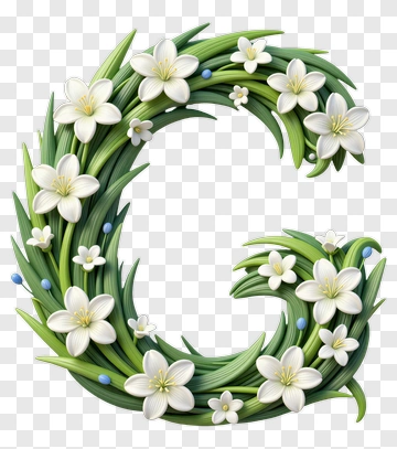 Letter G Wreath With Flowers And Leaves PNG