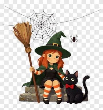 Little Witch With Cat PNG