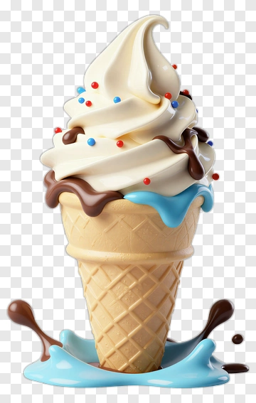 Soft Serve Ice Cream With Chocolate And Blue Sauce PNG