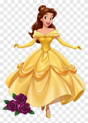 Belle In Yellow Dress With Roses PNG