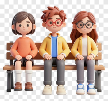 Three Cartoon Friends Sitting Together PNG