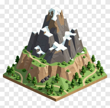Isometric Mountain With Trees And Path PNG