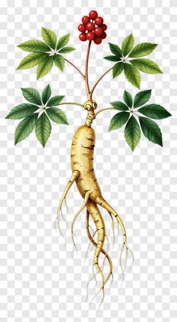 Ginseng Plant With Leaves And Berries PNG