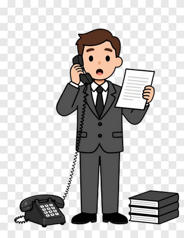 Man On Phone Holding Document PNG