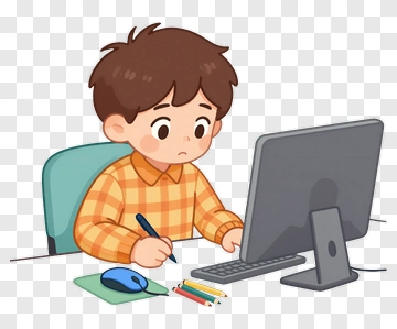Boy Studying At Computer PNG
