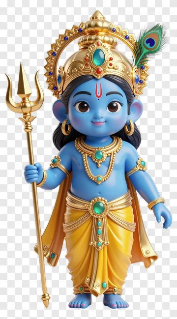 Cartoon Krishna With Trident And Crown PNG