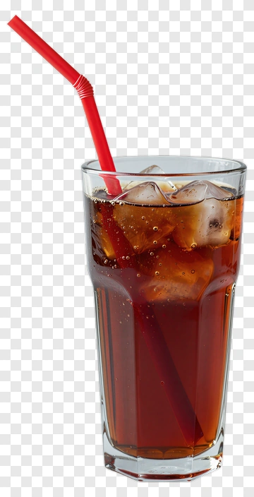 Refreshing Cola With Ice And Red Straw PNG