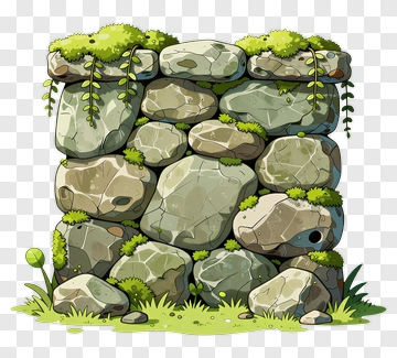 Stone Wall With Moss And Vines PNG