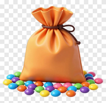 Orange Sac With Colorful Candies PNG