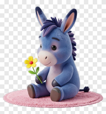 Blue Donkey Holding Yellow Flower PNG
