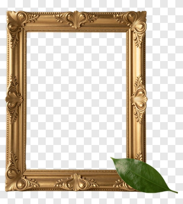 Golden Ornate Frame With Green Leaf PNG