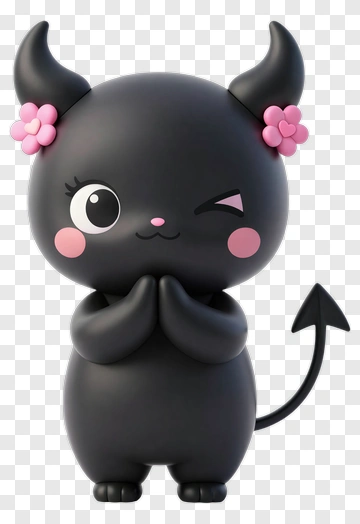 Cute Devil Cat With Pink Flowers PNG