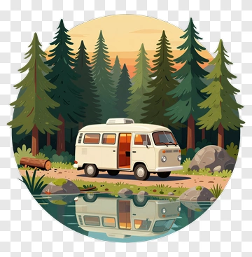 Van Camping In Forest PNG