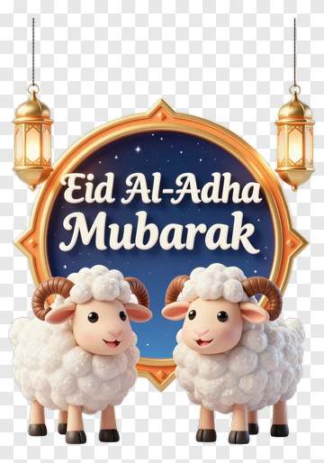 Eid Al-Adha Mubarak With Two Sheep PNG