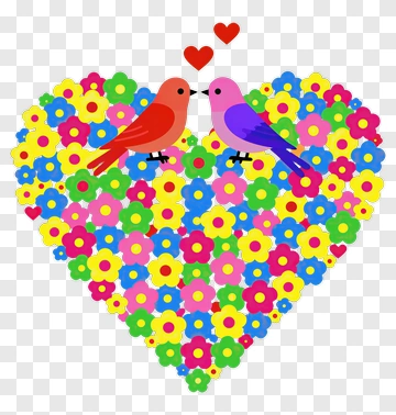 Two Birds On A Heart Of Flowers PNG