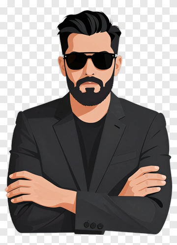 Man With Beard And Sunglasses In Black Suit PNG