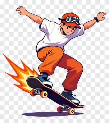 Cartoon Skateboarder Performing Trick PNG