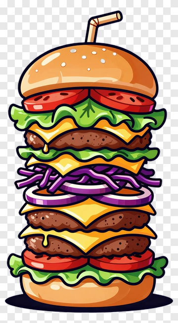 Stacked Double Cheeseburger With Straw PNG