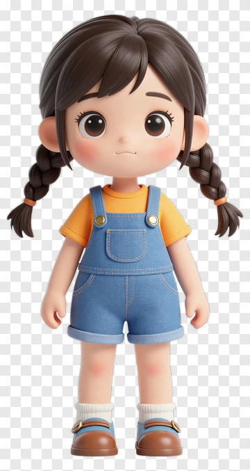 Cute Cartoon Girl With Braids PNG