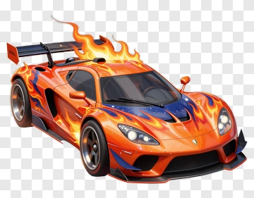 Orange Sports Car With Fire Flames PNG