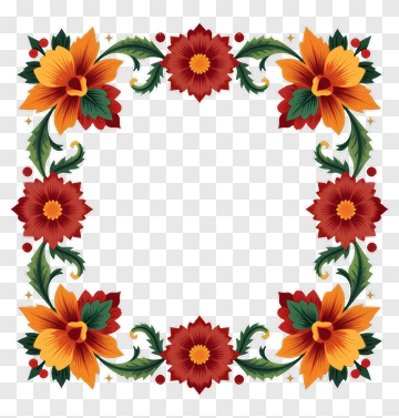 Floral Frame With Red And Orange Flowers PNG