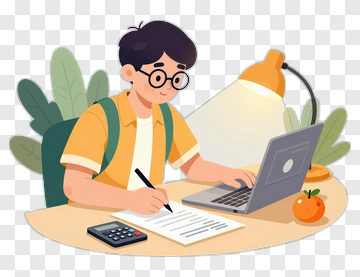 Student Studying At Desk PNG