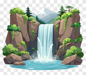 Cartoon Waterfall And Pool Scene PNG
