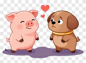 Pig And Dog With Heart PNG