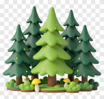 Cartoon Pine Trees With Mushrooms PNG