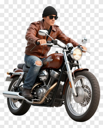 Man Riding Classic Motorcycle PNG