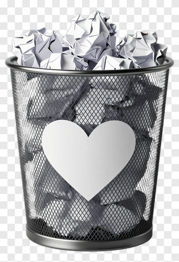 Trash Can With Crumpled Paper And Heart Shape PNG