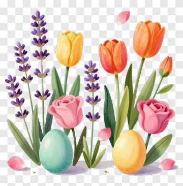 Easter Flowers And Eggs PNG