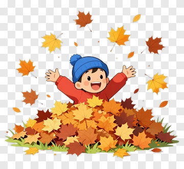 Child Playing In Autumn Leaves PNG