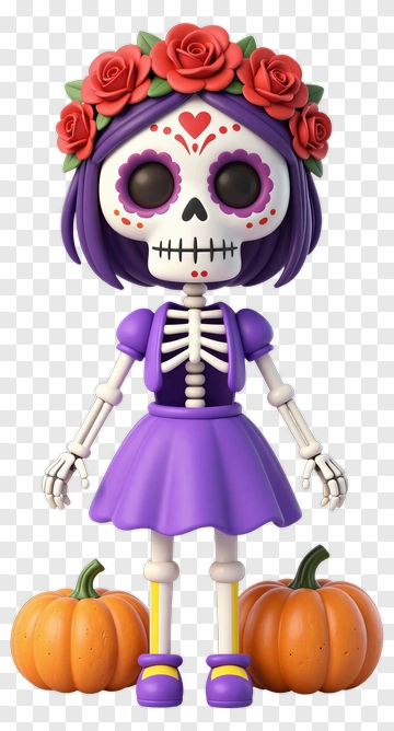 Sugar Skull Anime Character With Roses PNG