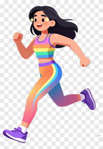 Woman Running In Rainbow Outfit PNG