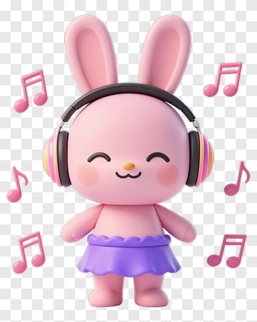 Pink Rabbit Listening To Music PNG