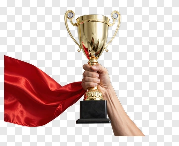 Hand Holding Golden Trophy With Red Cloth PNG